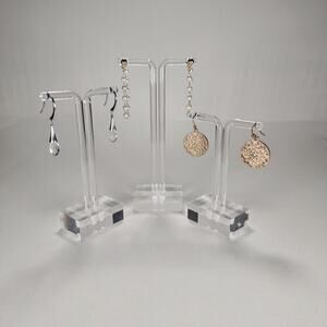 3 Pair Pierced Ear Earrings Silver and Gold Tone Faux Pearl and Rhinestones
